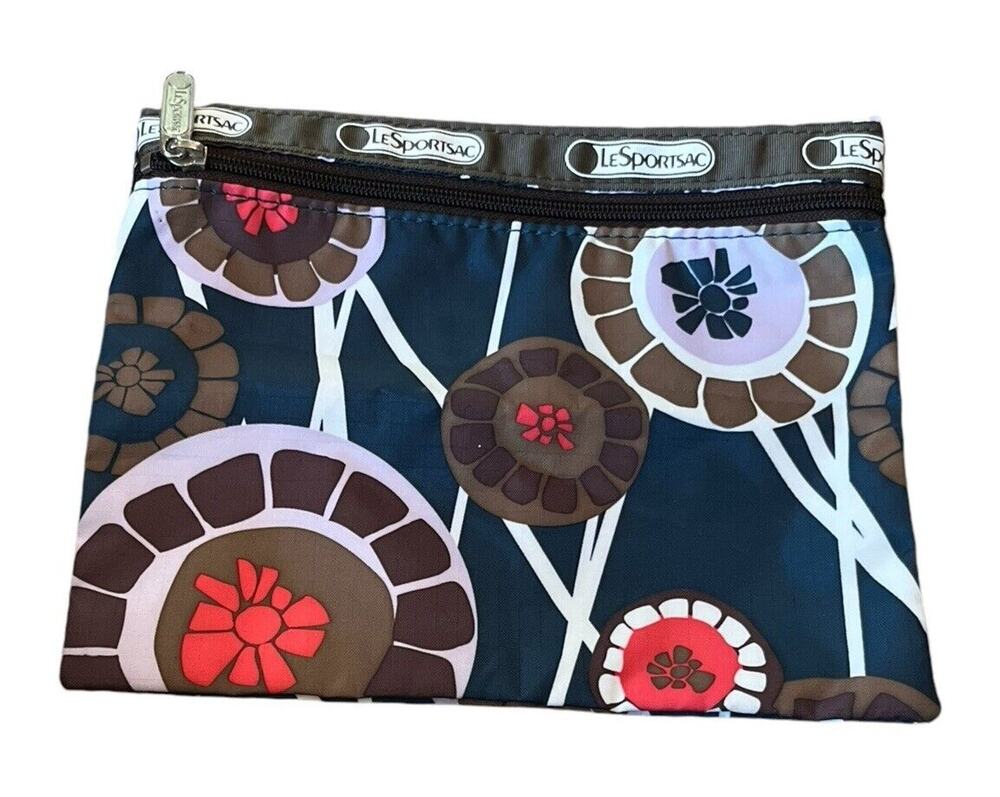 Le Sportsac Classic 1-Zip Cosmetic Pouch Make Up Bag Floral Geometric 7x8.5”